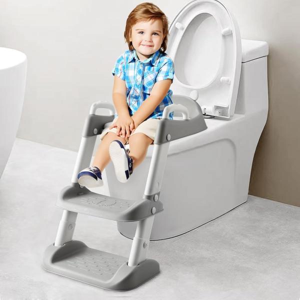 Potty Training Toilet Seat with Step Stool Ladder for KIDS- Non-Slip Wide Step (Gray)