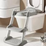 Potty Training Toilet Seat with Step Stool Ladder for KIDS- Non-Slip Wide Step (Gray)